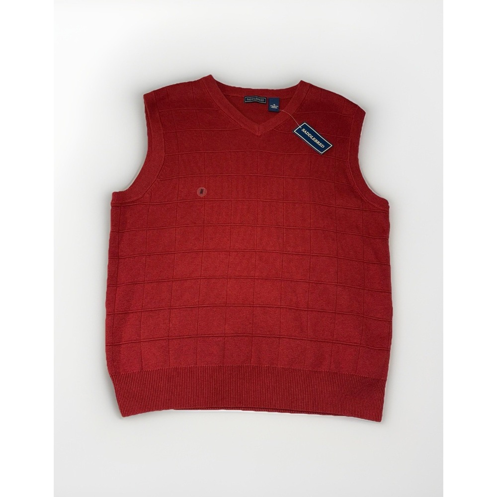 SADDLEBRED COTTON SWEATER VEST MAROON MENS M KNIT GOLF HOLIDAY BUSINESS CASUAL